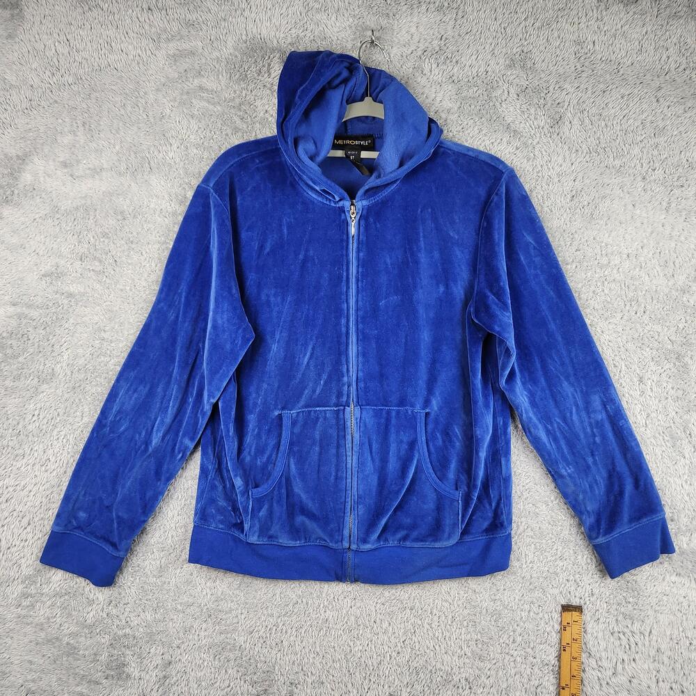 Vintage Metrostyle Velour Hoodie Womens Small Blue Full Zip Preppy Y2k Boho 90s